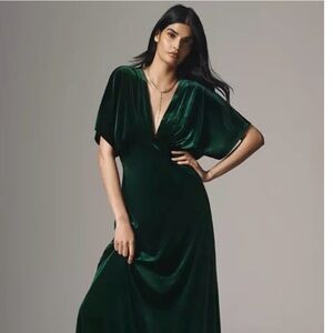 Anthropologie BHLDN Elegant Dark Green Velvet Dress